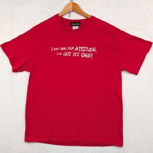 VTG Taboo T-Shirt Men's L Red I Don't Need Your Attitude Funny Sassy Graphic Y2K